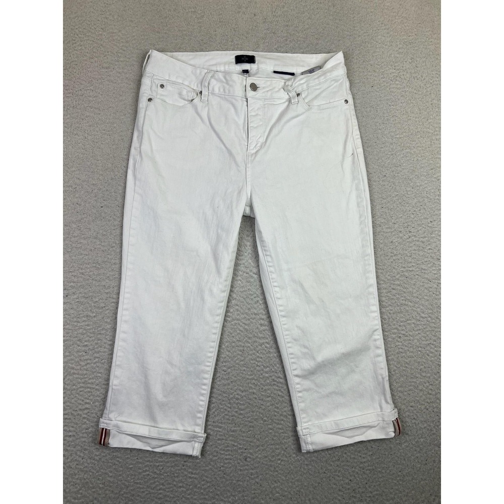 NYDJ‎ Lift Tuck Crop Jeans Womens 12 White Mid Rise Relaxed Stretch Denim